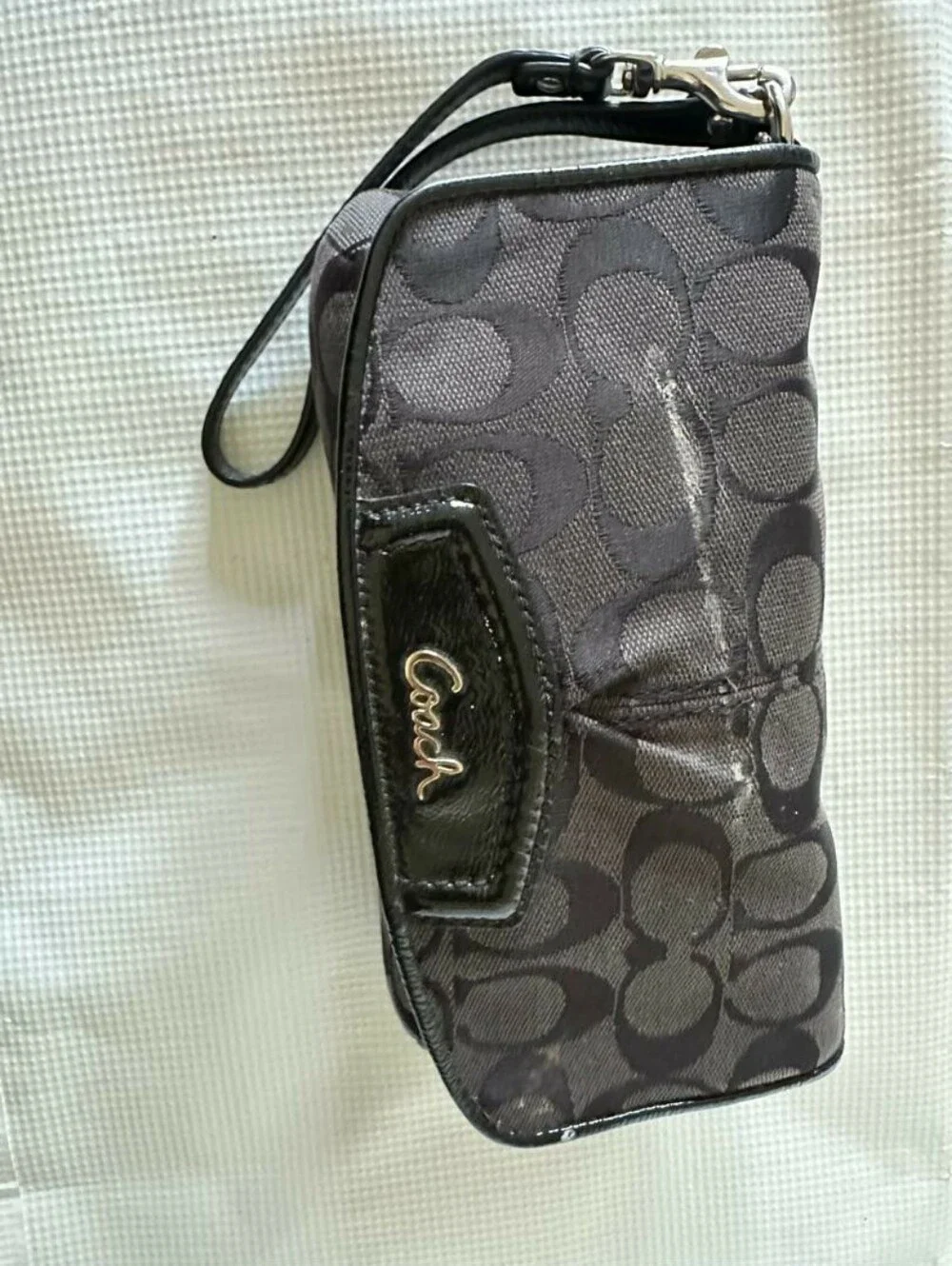 COACH RARE-VINTAGE Ashley Women's Black CC Canvas Flap & Snap Clutch Wristlet